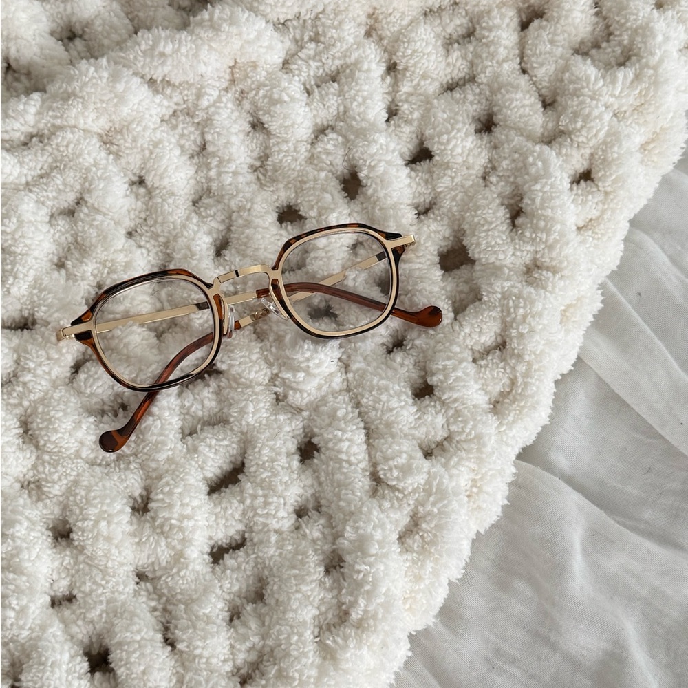 Round BLUE Light Glasses with Gold Accents